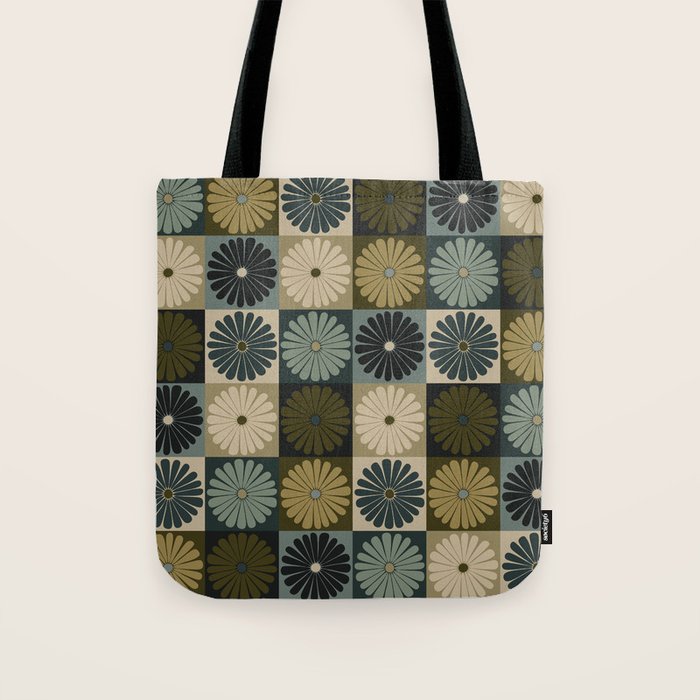 Retro Flowers Check Pattern V Tote Bag Gallery Image 1
