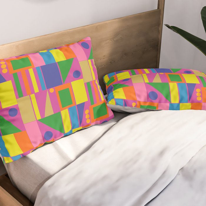 Modtastic Colorful Mid Century Modern Fun Retro Geometric Pattern Pillow Sham Gallery Image 2