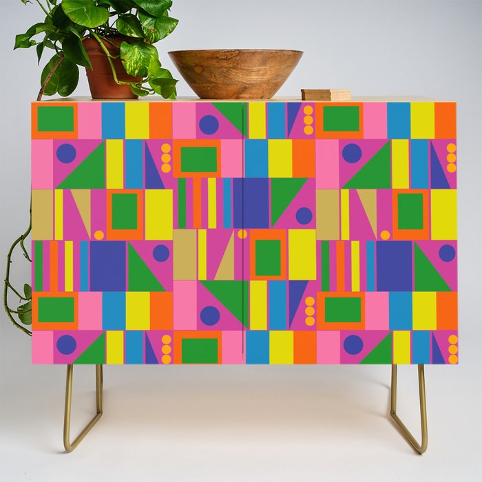 Modtastic Colorful Mid Century Modern Fun Retro Geometric Pattern Credenza Gallery Image 1