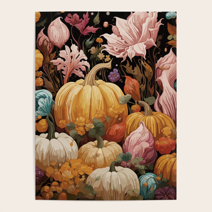 Patchwork of Autumn Pumpkin Art Poster Gallery Image 4