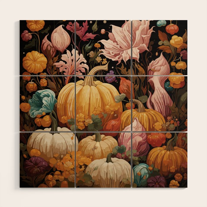 Patchwork of Autumn Pumpkin Art Wood Wall Art Gallery Image 1