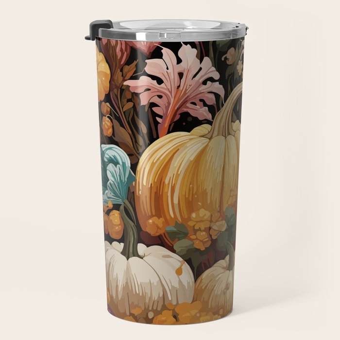 Patchwork of Autumn Pumpkin Art Travel Mug Gallery Image 3