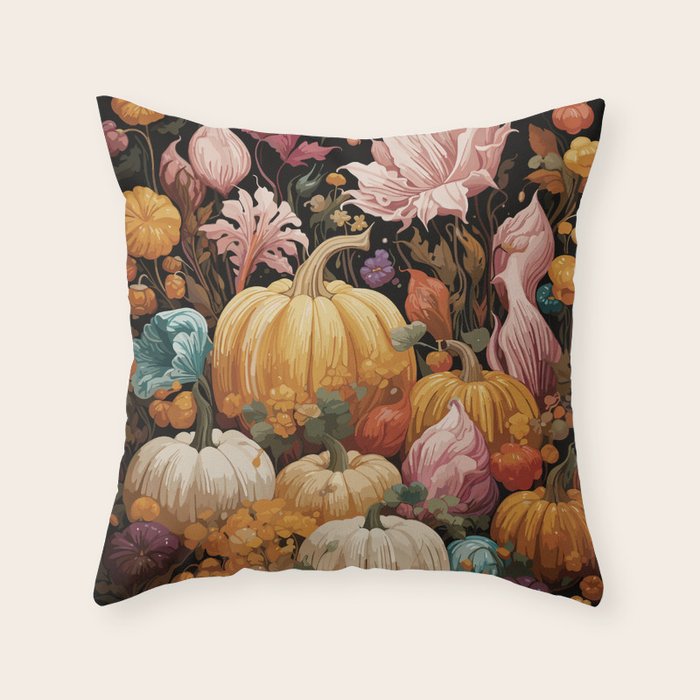 Patchwork of Autumn Pumpkin Art Throw Pillow Gallery Image 1