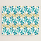 Mid Century Modern Abstract Floral Pattern in Turquoise Teal Aqua and Marigold Jigsaw Puzzle Gallery Image 1