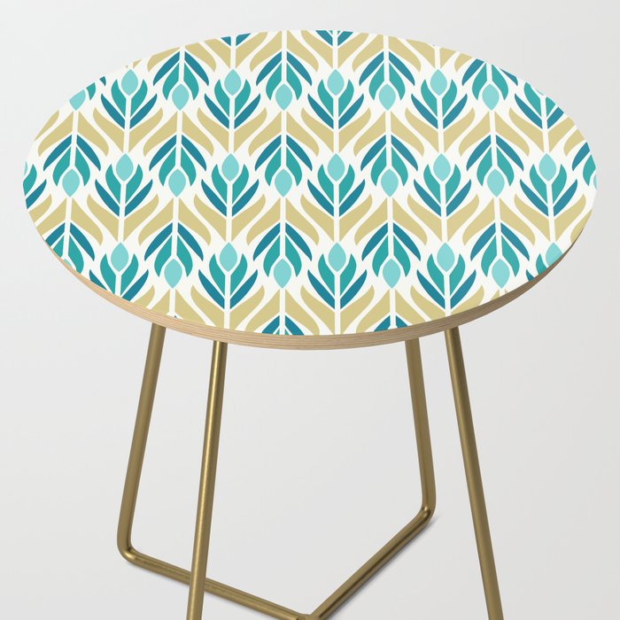 Mid Century Modern Abstract Floral Pattern in Turquoise Teal Aqua and Marigold Side Table Gallery Image 2