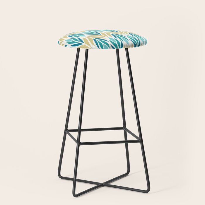 Mid Century Modern Abstract Floral Pattern in Turquoise Teal Aqua and Marigold Stool Gallery Image 1