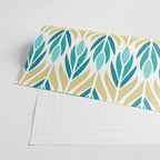 Mid Century Modern Abstract Floral Pattern in Turquoise Teal Aqua and Marigold Wrapping Paper Gallery Image 2