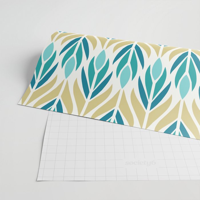 Mid Century Modern Abstract Floral Pattern in Turquoise Teal Aqua and Marigold Wrapping Paper Gallery Image 2