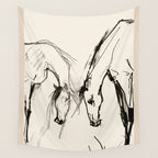 Two Horses - Minimal Line Drawing Wall Tapestry Gallery Image 4