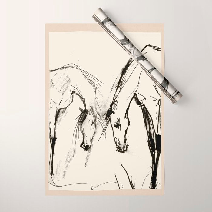 Two Horses - Minimal Line Drawing Wrapping Paper Gallery Image 1