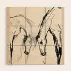 Two Horses - Minimal Line Drawing Wood Wall Art Gallery Image 1