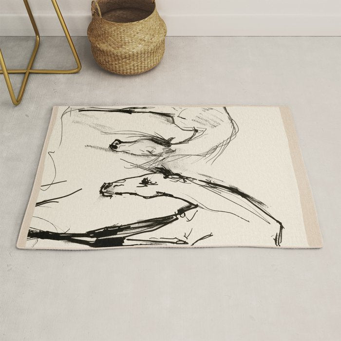 Two Horses - Minimal Line Drawing Rug Gallery Image 1