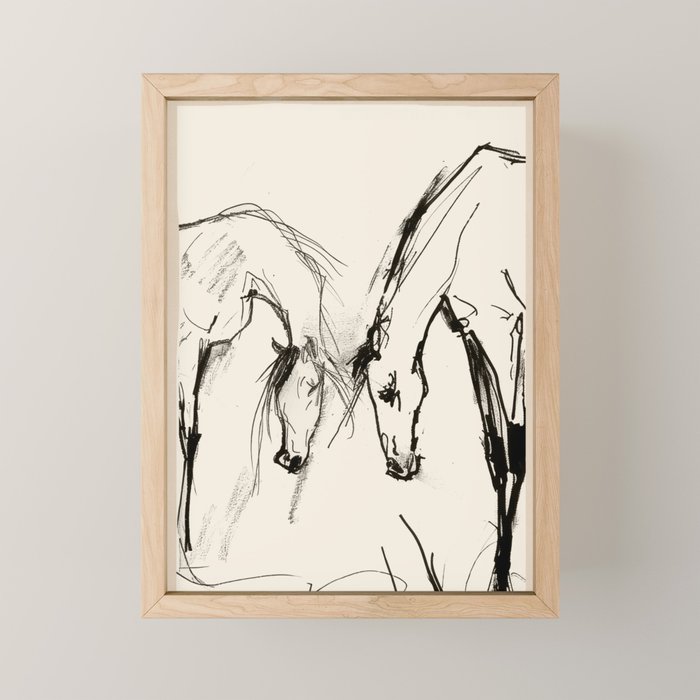 Two Horses - Minimal Line Drawing Mini Art Print Gallery Image 1
