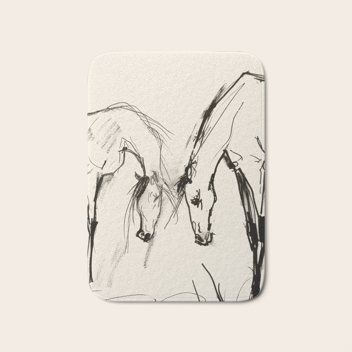 Two Horses - Minimal Line Drawing Bath Mat Gallery Image 1