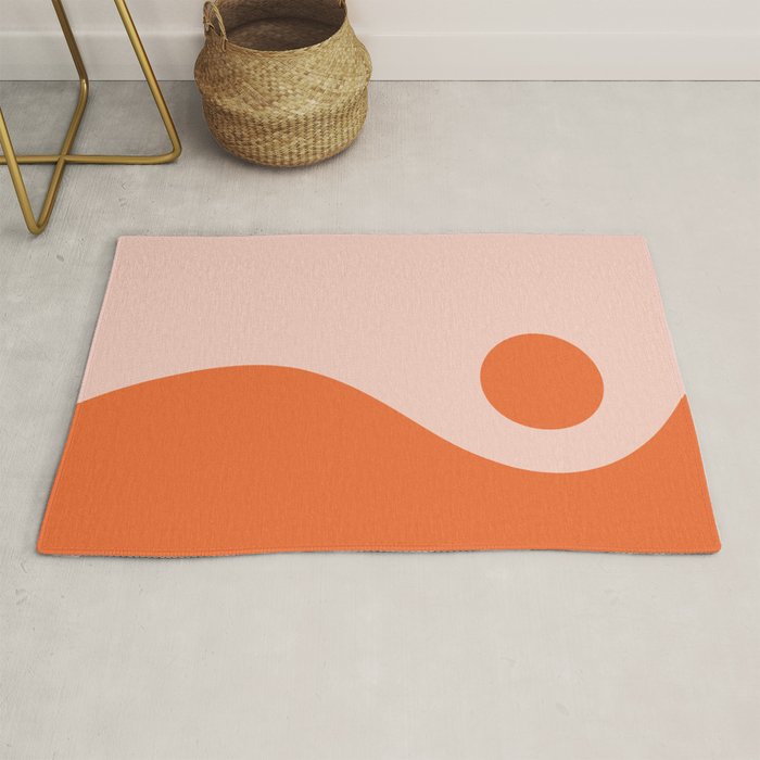 Nami Minimalist Wave and Sun Abstract in Pale Blush Pink and Orange Rug Gallery Image 1