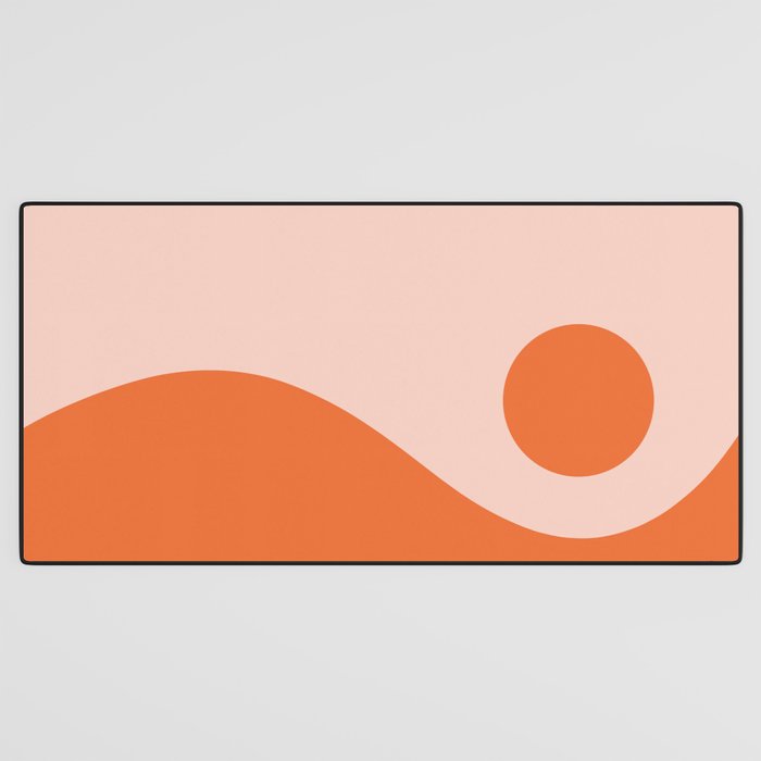 Nami Minimalist Wave and Sun Abstract in Pale Blush Pink and Orange Desk Mat Gallery Image 3