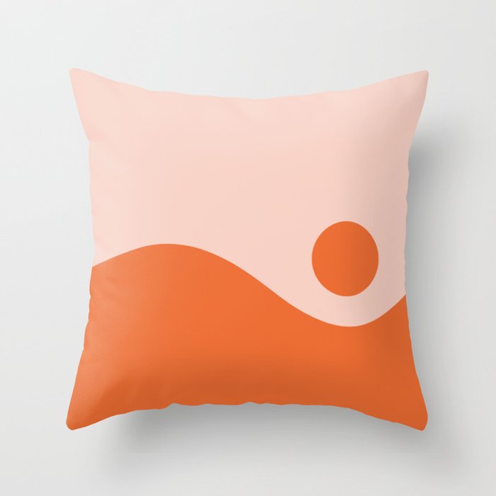 Nami Minimalist Wave and Sun Abstract in Pale Blush Pink and Orange Throw Pillow Gallery Image 6