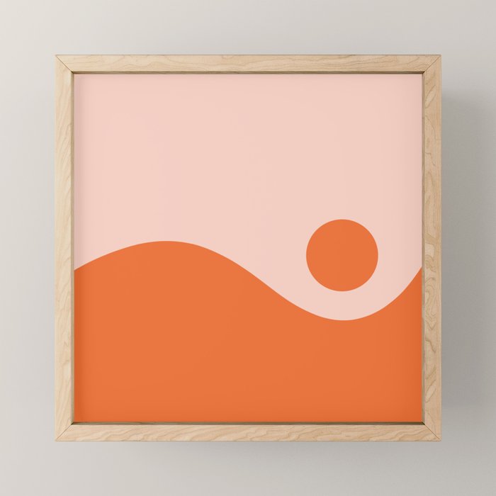 Nami Minimalist Wave and Sun Abstract in Pale Blush Pink and Orange Mini Art Print Gallery Image 1