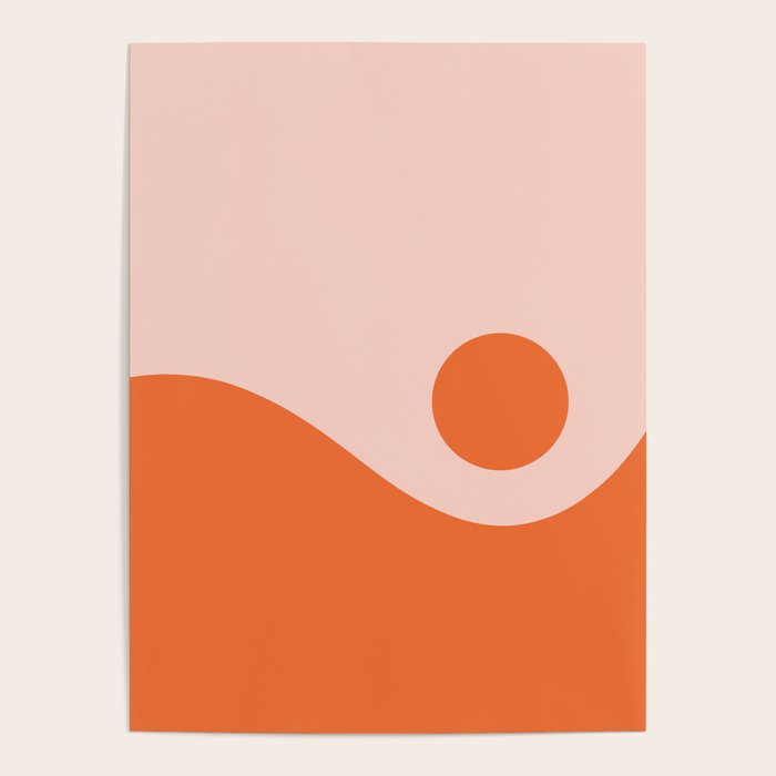 Nami Minimalist Wave and Sun Abstract in Pale Blush Pink and Orange Poster Gallery Image 1