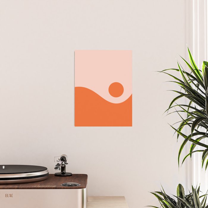 Nami Minimalist Wave and Sun Abstract in Pale Blush Pink and Orange Poster Gallery Image 2