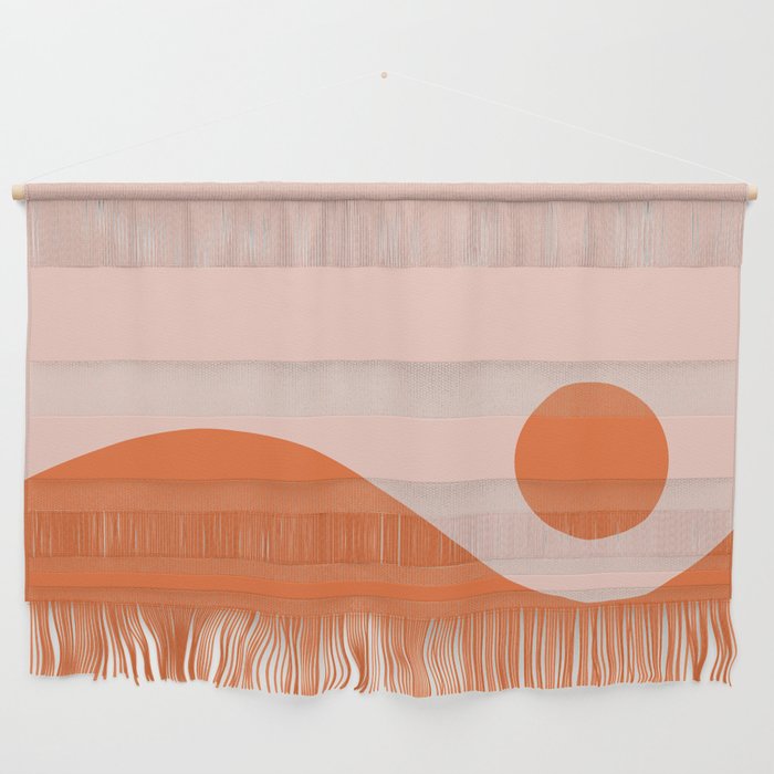 Nami Minimalist Wave and Sun Abstract in Pale Blush Pink and Orange Wall Hanging Gallery Image 1