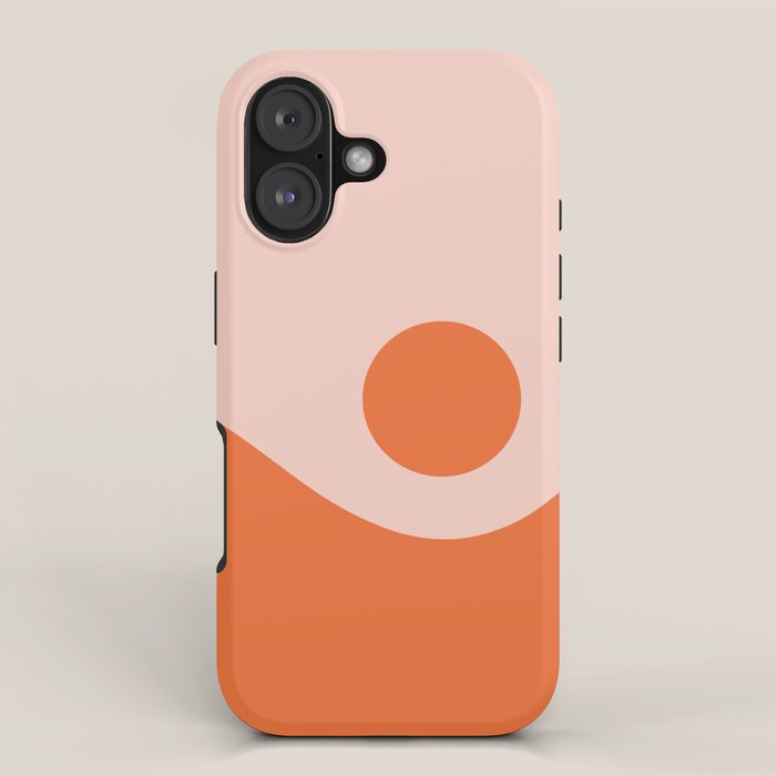 Nami Minimalist Wave and Sun Abstract in Pale Blush Pink and Orange iPhone Case Gallery Image 1