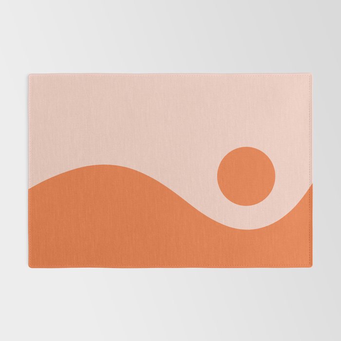 Nami Minimalist Wave and Sun Abstract in Pale Blush Pink and Orange Rug Gallery Image 2
