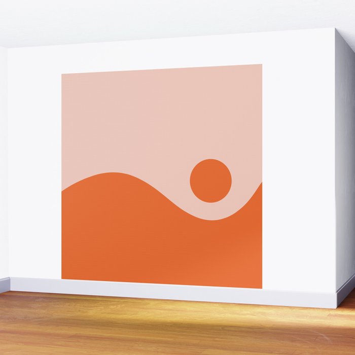 Nami Minimalist Wave and Sun Abstract in Pale Blush Pink and Orange Wall Mural Gallery Image 2
