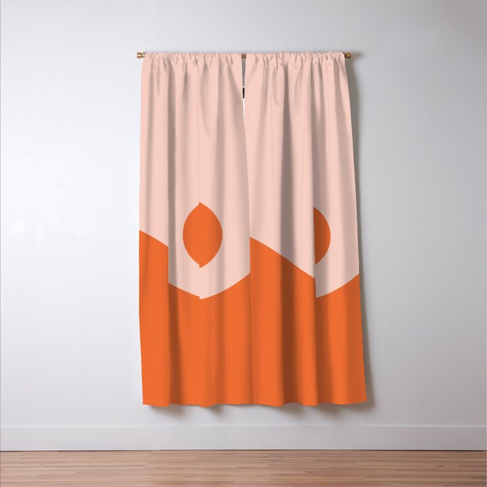 Nami Minimalist Wave and Sun Abstract in Pale Blush Pink and Orange Window Curtain Gallery Image 3