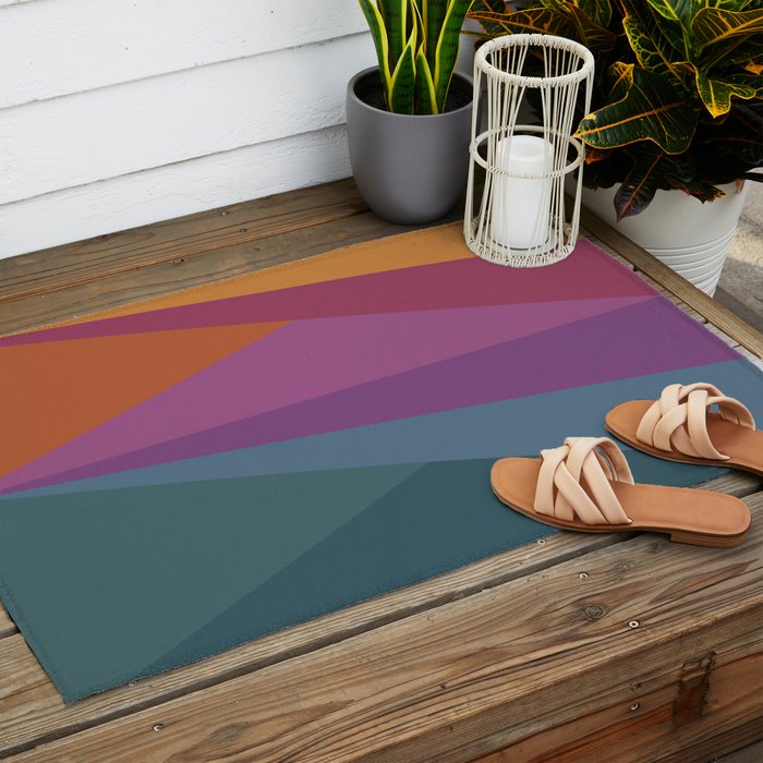 Geometric Triangles X Retro Rainbow Outdoor Rug Gallery Image 2