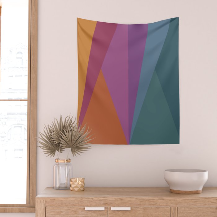 Geometric Triangles X Retro Rainbow Wall Tapestry Gallery Image 2