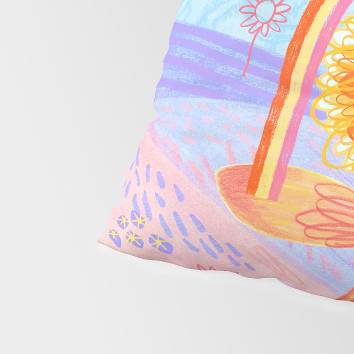 Retro Sunflower & Rainbow in Blue & Pink Pillow Sham Gallery Image 4