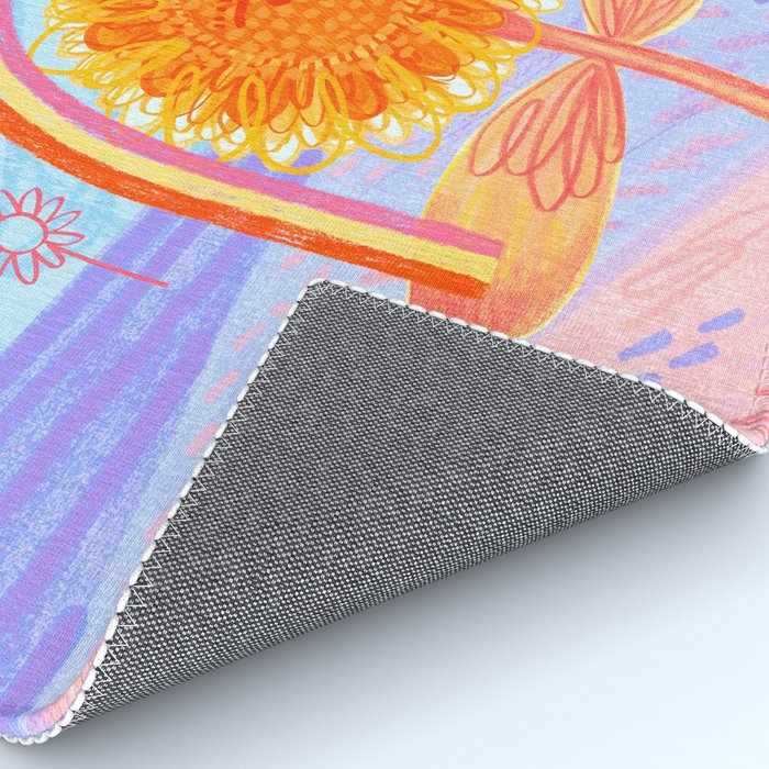Retro Sunflower & Rainbow in Blue & Pink Rug Gallery Image 4