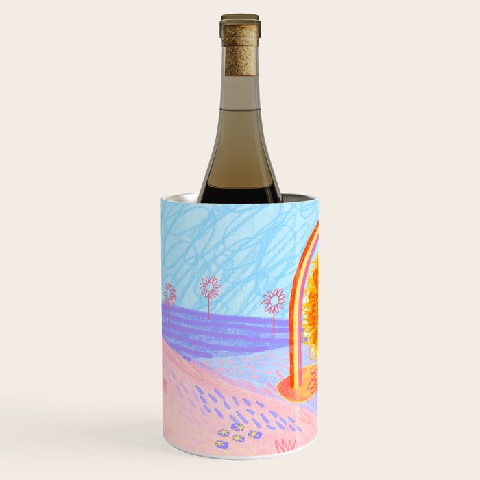 Retro Sunflower & Rainbow in Blue & Pink Wine Chiller Gallery Image 2