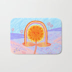 Retro Sunflower & Rainbow in Blue & Pink Bath Mat Gallery Image 1