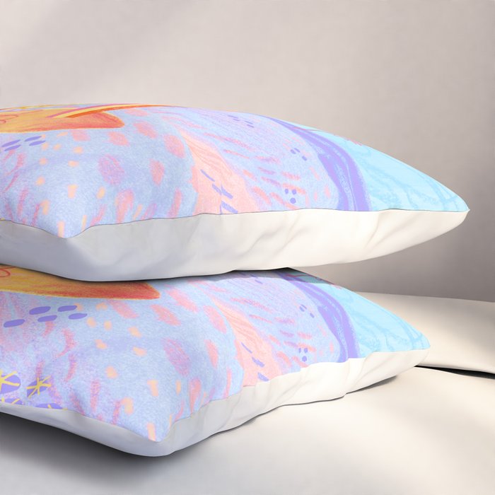 Retro Sunflower & Rainbow in Blue & Pink Pillow Sham Gallery Image 3