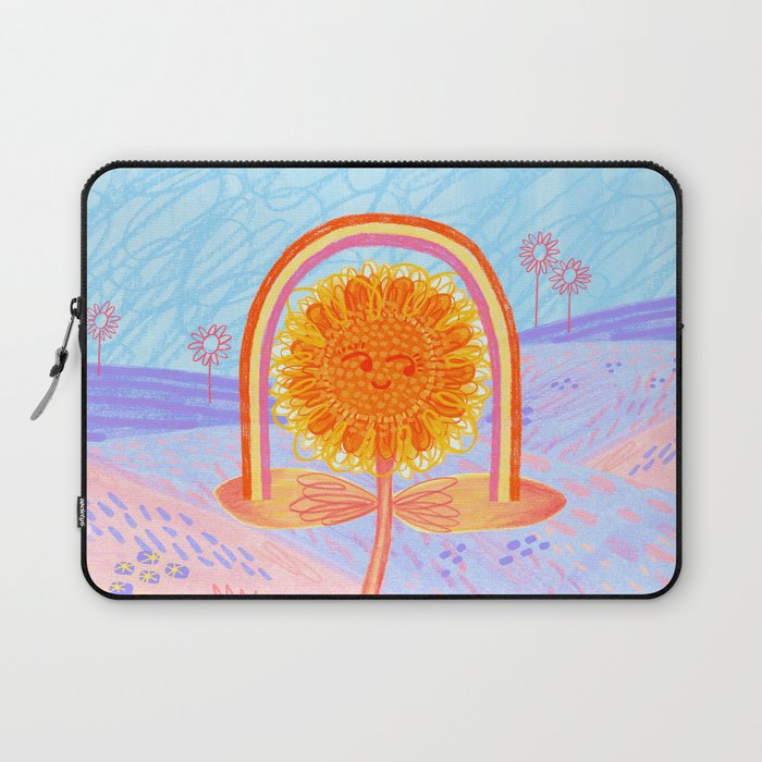 Retro Sunflower & Rainbow in Blue & Pink Laptop Sleeve Gallery Image 1