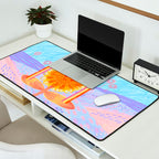 Retro Sunflower & Rainbow in Blue & Pink Desk Mat Gallery Image 2