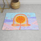 Retro Sunflower & Rainbow in Blue & Pink Rug Gallery Image 1