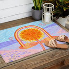 Retro Sunflower & Rainbow in Blue & Pink Outdoor Rug Gallery Image 2