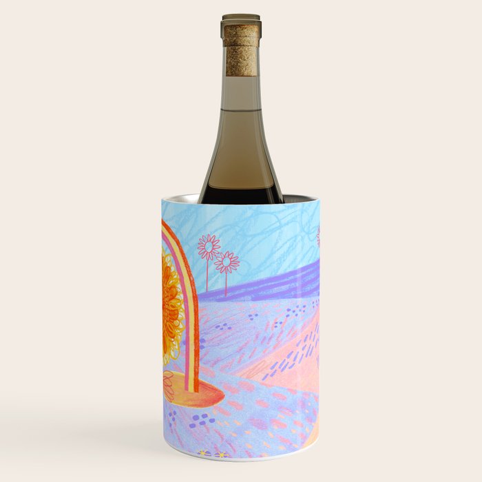 Retro Sunflower & Rainbow in Blue & Pink Wine Chiller Gallery Image 3
