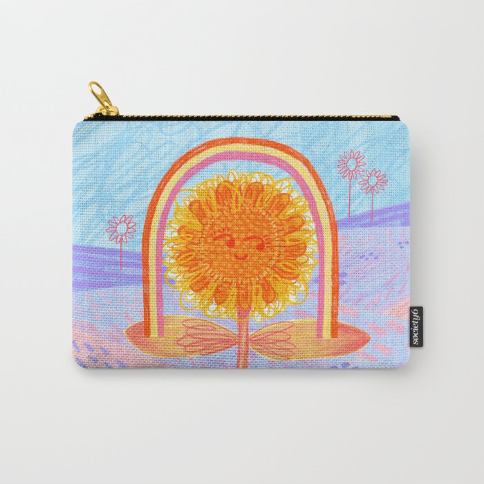 Retro Sunflower & Rainbow in Blue & Pink Carry All Pouch Gallery Image 1