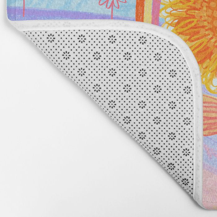 Retro Sunflower & Rainbow in Blue & Pink Bath Mat Gallery Image 2
