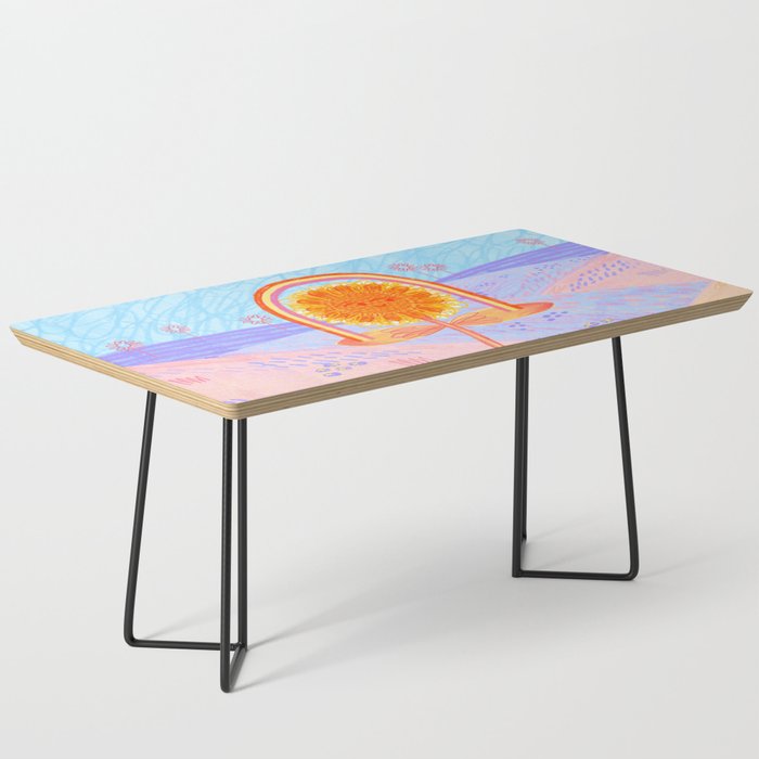 Retro Sunflower & Rainbow in Blue & Pink Coffee Table Gallery Image 1