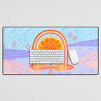 Retro Sunflower & Rainbow in Blue & Pink Desk Mat Gallery Image 1