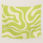 Modern Retro Liquid Swirl Abstract Pattern Light Lime Linden and Beige Wall Tapestry Gallery Image 4