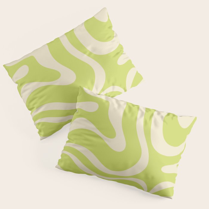 Modern Retro Liquid Swirl Abstract Pattern Light Lime Linden and Beige Pillow Sham Gallery Image 1