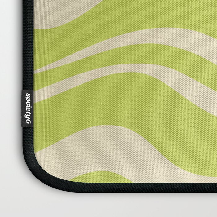 Modern Retro Liquid Swirl Abstract Pattern Light Lime Linden and Beige Laptop Sleeve Gallery Image 3