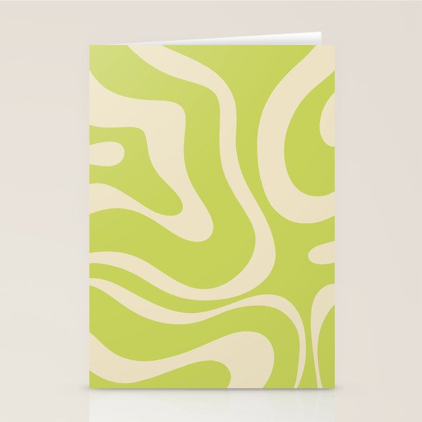 Modern Retro Liquid Swirl Abstract Pattern Light Lime Linden and Beige Stationery Card Gallery Image 2