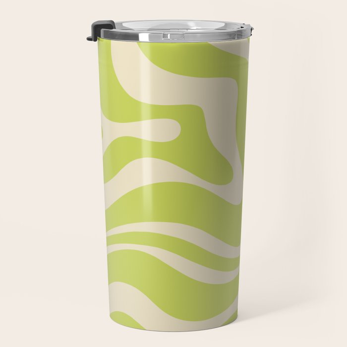 Modern Retro Liquid Swirl Abstract Pattern Light Lime Linden and Beige Travel Mug Gallery Image 3